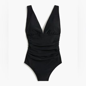 NWT J. Crew Factory V-Neck Ruched One-Piece - Black - Medium